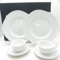 未使用 MEISSEN マイセン 波の戯れ ティーカップ＆ソーサー 大皿 4点 セット 28cmプレート SO3858B3 【中…