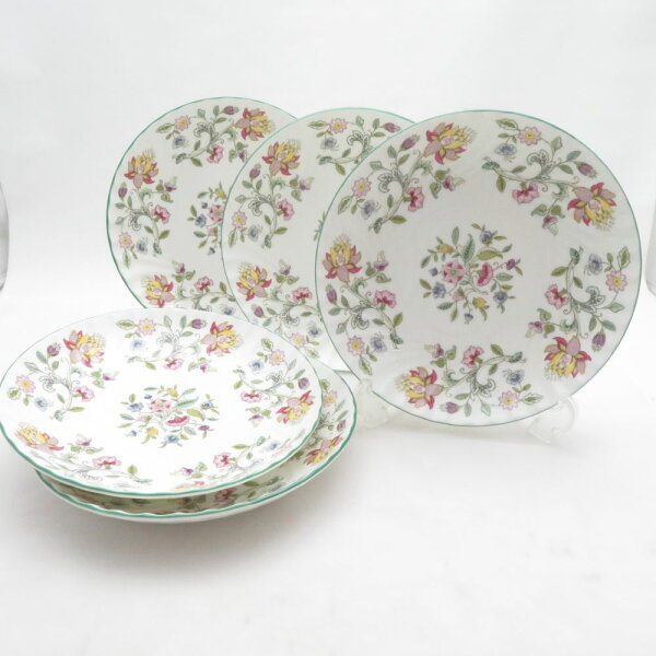 美品 MINTON ミントン ハドンホール 中皿 5枚 セット 21cmプレート グリーン 深皿 SO4476K1 【中古】