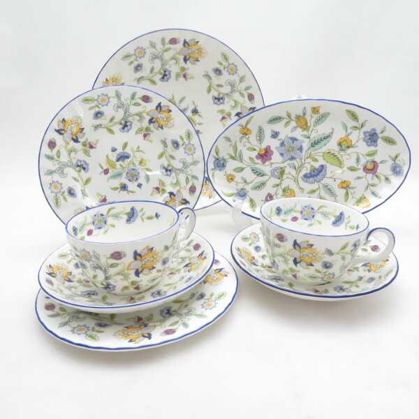 美品 MINTON ミントン ハドンホール 中皿 深皿 オーバル皿 カップ＆ソーサー 6点 セット プレート ブルー SO4477K1 【中古】