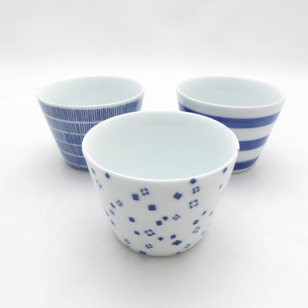 美品 azmaya 東屋 あられ 雨 輪線 そば猪口 3点 セット カップ SO4659Q1 【中古】