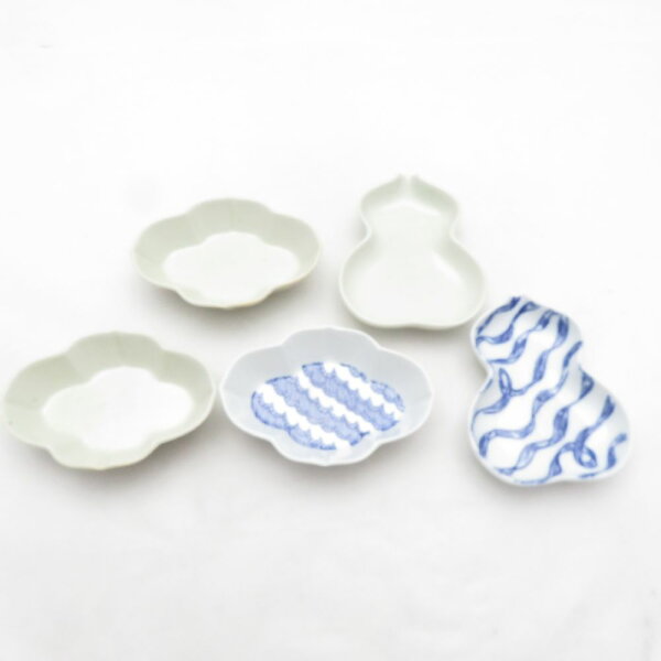 美品 azmaya 東屋 ひょうたん リボン 木瓜 サーカス 豆皿 5点 セット 白岳窯 SO4667Q1 【中古】
