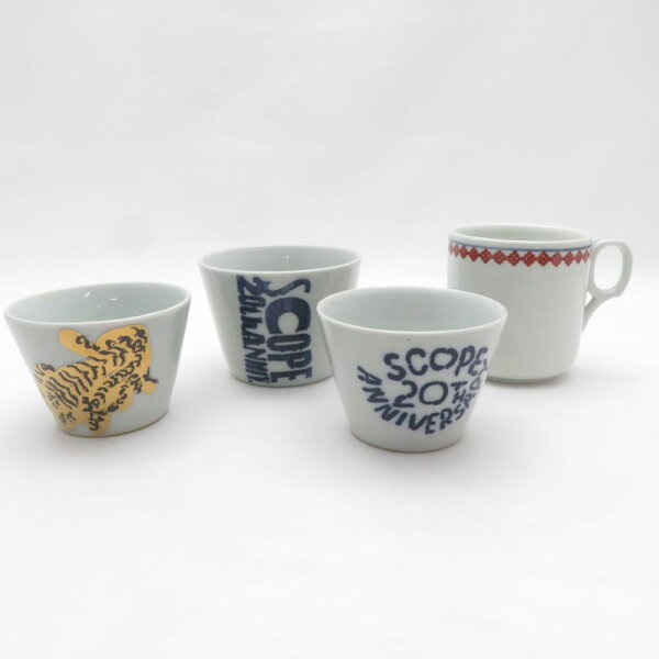美品 azmaya 東屋 一匹大虎 スコープはたち 猪口 コーヒーカップ 4点 セット 上ゲ高台 scope SO4669Q1 【中古】