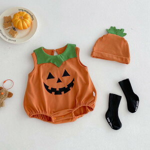 【 子供服 2点で15%OFF】毎年売切れ! ハロウィン かぼちゃ カボチャ 子ども コスプレ 衣装 子供 ロンパース 帽子 2点セット ベビー服 子供ハロウィン ハロウィンコスプレ カボチャコスプレ