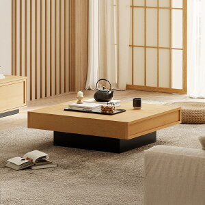 WAMPATローテーブル センターテーブル 正方形 木制 コーヒーテーブル ちゃぶ台 座卓 リビング用 幅90×奥行88cm×高さ29cm ナチュラル