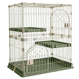 Alebert 猫ケージ キャットケージ 幅70*奥行43*高さ89cm 猫 ケージ 2段 大型 ペットケージ 折りたたみ ドア付き ワイド扉 多頭飼い 脱走防止 猫ハウス 組み替え自由 組立簡単 おしゃれ 2色可選択(2段, グリーン)