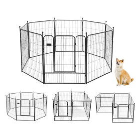 PETTOM 犬 サークル ペットフェンス ペットケージ 犬 ゲージ 中大型犬用 スチール製 コンパクト 8枚組 高さ80cm 高さ100cm 室内外兼用 折り畳み式 組立簡単 軽量 持ち運び便利 (高さ100cm-八枚)