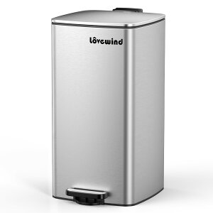 Lovewind 蓋付きキッチンゴミ箱、30L 足踏み式ゴミ箱 キッチン 寝室 ホームオフィス用、30リットル ステンレススチールゴミ箱 ソフトクローズ蓋付き、シルバー