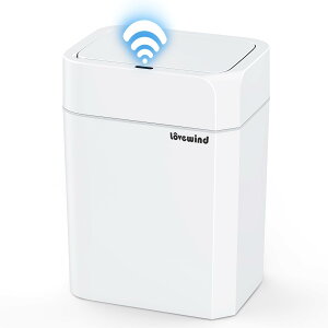 Lovewind バスルームゴミ箱、12リットル自動ゴミ箱、蓋付き、バスルーム、寝室、キッチン、オフィス用、小型タッチレスモーションセンサーゴミ箱、ホワイト