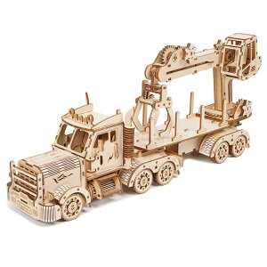 Hallisun 3D木製パズル トラッククレーン 立体パズル 動く木製車メカニカルクラフト手芸 DIY 機械式 大人用 誕生日 組み立てキット 立体パズル おもちゃ 趣味 クリスマス バレンタインデー ヴィ