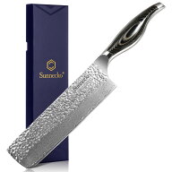 Sunnecko 包丁 ダマスカス 73層 菜切り包丁 中華包丁 180mm キッチン 槌目 よく切れる 家庭用 両刃包丁 …