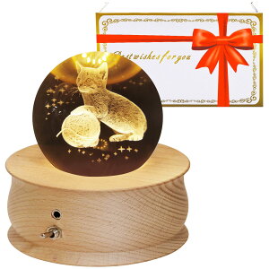 【最新正規品】オルゴール クリスマス ギフト スノードーム 誕生日プレゼント 女性 クリスタル ボール 猫&毛糸団 スノードーム 月のランプ LEDライト 1200mAhバッテリー 間接照明 投影機能 360