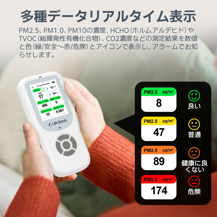 楽天市場】LifeBasis二酸化炭素濃度計 温湿度計 ホルムアルデヒド濃度 