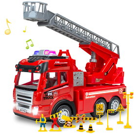 消防車 おもちゃ はしご消防車 緊急車両 消防シリーズ はしご付き 消防車両 モデルカー レスキューカー 働く車 LEDライト 車 おもちゃ 屈折はしご車 男の子 自動的に走る 子供 おもちゃ 子供の日 誕生日 クリスマス プレゼント 贈り物(建設車両-消