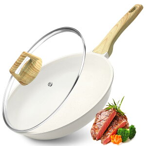 GiPP フライパン 28cm 蓋付き IH・ガス火対応 焦げ付かないフライパン 耐熱ハンドル付き マーブルコート 体に害のない お手入れ簡単 高熱効率 PFOA PFOS フリー ホワイト