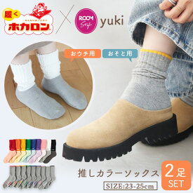 【最大20%OFFクーポン！11/10】履くホカロン ドキ子さん ROOMコラボ 推し活 カラーソックス 2足組 あったか靴下 冷えとり靴下 パイルソックス レディース 23.0-25.0cm 綿 おウチ用 おそと用 ルームソックス もこもこ 靴下 バイカラー くつした 保温 冬 厚手 足元 あ