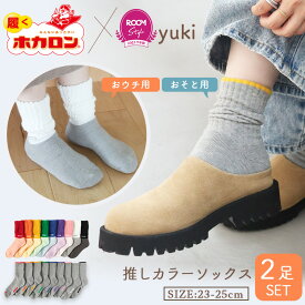履くホカロン ドキ子さん ROOMコラボ 推し活 カラーソックス 2足組 あったか靴下 冷えとり靴下 パイルソックス レディース 23.0-25.0cm 綿 おウチ用 おそと用 ルームソックス もこもこ 靴下 バイカラー くつした 保温 冬 厚手 足元 あったか