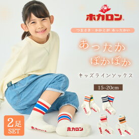 ホカロン キッズ ラインソックス 2足組 靴下 あったか靴下 履くホカロン 足首つま先 パイル生地 クルー丈 15.0-20.0cm 冷え取り靴下 ルームソックス くつした 保温 冬 防寒 冷え 足元 あったかグッズ