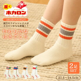 【最大50%OFFクーポン！3/4 20:00〜】冷えとり靴下 ホカロン ラインソックス 2足組 靴下 レディース あったか靴下 履くホカロン 足首つま先 パイル生地 クルー丈 21.5-24.5cm 冷え取り靴下 ルームソックス くつした 保温 冬 防寒 冷え 足元 あったかグッズ