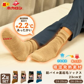 【最大20%OFFクーポン！12/14-12/15】ホカロン あったか 靴下 総パイル裏起毛 ソックス 2足セット 吸湿発熱素材 内側微起毛 冷えとり靴下 24.0-26.0cm 26.0-28.0cm くつした くつ下 無地 冷え 冷え取り 暖かい 秋 冬 保温 レディース メンズ