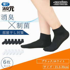 【最大20%OFFクーポン！2/10限定】消臭元ソックス スクールソックス 先丸 レディース メンズ アンクル丈 6足組 消臭 ビジネス ソックス 21.5-24.0cm 24.5-27.5cm 27.5-30.0cm 制菌 部屋干し対策 小林製薬 KOBA-GUARD 男性 女性 プレゼント ギフト ニオイケア 部屋干し臭
