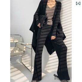 レディース パンツ オシャレ 厚手で 暖かい の 秋冬 モップ パンツ ワイド レッグ ハイウエストの 韓国 ウール ニット やや フレアパンツ
