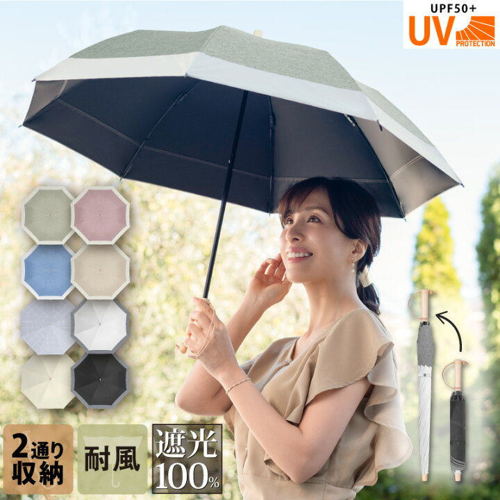偉大な 折りたたみ傘 日傘 UVカット99％ 100遮光 収納ポーチ付 ベージュ