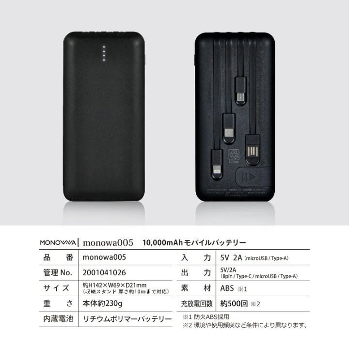 楽天市場 50円クーポンあり モバイルバッテリー mah Pse安全認証済 4本ケーブル付き 4台同時充電可 5v 2a 薄型 軽量 大容量 送料無料 4本ケーブル内蔵 Iphone Type C Microusb 急速充電 スマホ充電器 持ち運び便利 防災グッズ 快適くらし館