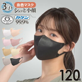 【マスク工業会正会員 日本カケン認証あり JIS】120枚 マスク 立体マスク 3Dマスク 血色マスク 不織布マスク カラーマスク 使い捨て 小顔 口紅がつきにくい 通気性 冬新色 女性 男性 かわいい おしゃれ 人気 PM2.5 大人 子供