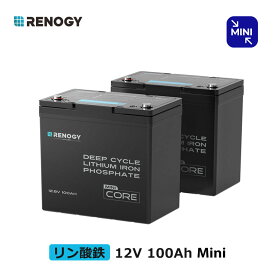 【2個セット】RENOGY 12V 100Ah Mini リン酸鉄リチウムイオンバッテリー 大容量 5000回以上サイクル 低温保護 BMS保護 LiFePO4 PSE技適認証取得 最大8台並列 オフグリッド ディープサイクル 防災対策 家庭用蓄電 レノジー Core シリーズ