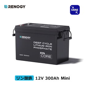 RENOGY 12V 300Ah Mini リン酸鉄リチウムイオンバッテリー 大容量 5000回以上サイクル 低温保護 BMS保護 Coreシリーズ LiFePO4 PSE技適認証取得 最大8台並列 オフグリッド ディープサイクル 防災対策 家庭用蓄電 レノジー