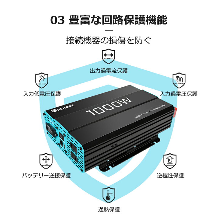 楽天市場】レノジー RENOGY カー インバーター 純正弦波 1000W 12V 50 