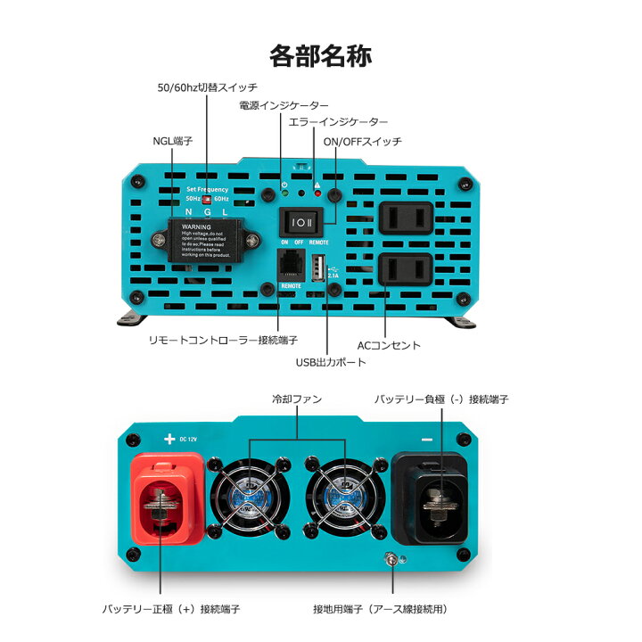 楽天市場】レノジー RENOGY カー インバーター 純正弦波 1000W 12V 50 
