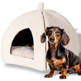 プチリュバン 犬 猫 ベッド ペットベッド アイボリー Lサイズ 小型犬 中型犬 犬猫兼用 ペットハウス ドームハウス ドーム型 冬 暖かい