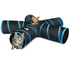 キャットトンネル Pawaboo 猫用 5道猫トンネル スパイラル キャットトンネル 1穴付き 折りたたみ式 猫遊宅おもちゃ Black & Light Blue