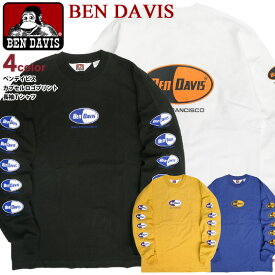 BEN DAVIS Tシャツ ベンデイビス 2022 カプセルロゴ プリント 長袖Tシャツ メンズ 袖プリント ロンT ベンデイヴィス バックプリント クルーネック リブ袖 長袖 トップス ゴリラタグ ストリート カジュアル アメカジ 綿素材 BEN-1870