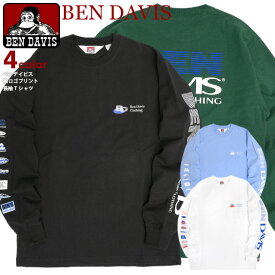 BEN DAVIS Tシャツ ベンデイビス 2023 HOLIDAY EARLY SPRING ロゴ 袖プリント 長袖Tシャツ メンズ バックプリント クルーネック ロンT ユニセックス ストリート カジュアル アメカジ トップス BEN-1988