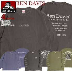 BEN DAVIS Tシャツ ベンデイビス 2023 ピグメント ワイドシルエット 長袖Tシャツ メンズ ロンT ロゴ刺繍 プリント ヴィンテージライク クルーネック バックプリント 長袖 ワイド トップス アメカジ BEN-2021