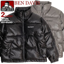 BEN DAVIS ジャケット ベンデイビス 2023 フェイクレザー パファージャケット ロゴ 刺繍 メンズ 中綿ジャケット スタンドカラー ベンデイヴィス ブルゾン 秋冬 中綿 アウター 防寒 カジュアル アメカジ BEN-2080