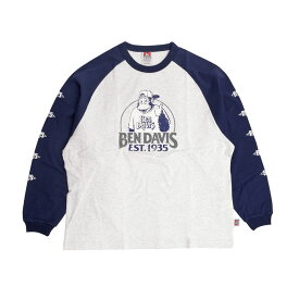 BEN DAVIS Tシャツ ベンデイビス ラグラン 長袖Tシャツ ゴリラ かすれプリント ロンT メンズ 袖プリント クルーネック 長袖 袖ロゴ バックプリント ユニセックス ストリートカジュアル アメカジ BEN-2104