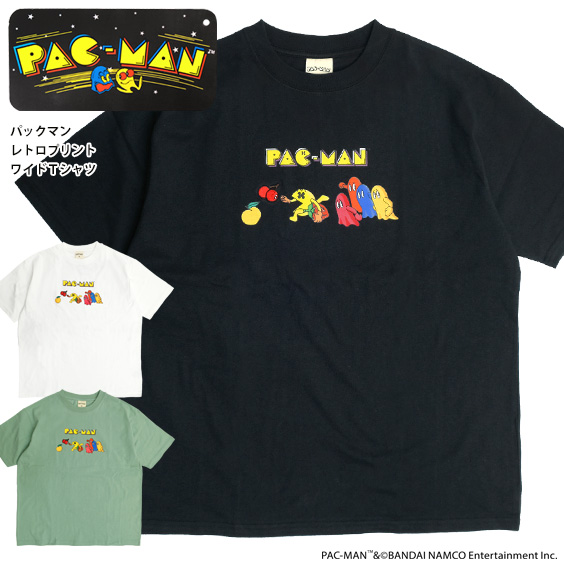 PAC-MAN Tシャツ パックマン レトロ プリント 刺繍 半袖Tシャツ ワイドシルエット メンズ レトロゲーム キャラクター イラスト  ワイドTシャツ アーケードゲーム PACMAN 半袖 クルーネック キャラT ユニセックス トップス TSS-522 | ＲＥＮＯＶＡＴＩＯ