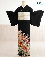 夏用 単衣 留袖レンタル sts712 黒留袖レンタル 「絢爛慶華貝桶と飛翔鶴」結婚式 母親 親族【16点フルセ…