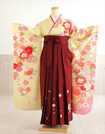卒業式 女 袴レンタル fboh1102 着物レンタル 卒業袴【フルセットレンタル】大人用 女性 大学 短大 専門学校 謝恩会 高校 文化祭 大きめ小学生 卒業式袴 2月 3月　4月 人気 春hakama sotsugyo 黄色ピンクに祝いの華々×エンジ袴【レンタル】