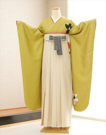 卒業式 袴レンタル 女 oh1480 大学 短大 専門学校 卒業袴 振袖袴 フルセットレンタル 女性 謝恩会 高校生 中学生 文化祭 大きめ小学生 3月 4月 袴レンタル 人気 レトロ おしゃれ 春 「モダンアンテナ」ブランド オリーブイエロー×クリーム袴【レンタル】