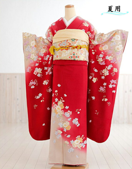 楽天市場 単衣 夏用 振袖レンタル Sf1528 着物レンタル フルセット 単 振り袖 結婚式 結納 夏 夏期 イベント 食事会 5月 6月 7月 8月 9月 10月 Kimono Furisode 涼しい レトロ モダン 古典 人気 Hiromichi Nakano 赤地に彩りの慶花 Fy16ren07 レンタル 貸衣裳