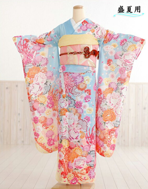 楽天市場】夏用【絽】振袖レンタル 水色に慶びの絢爛彩花 sf1173【フル 