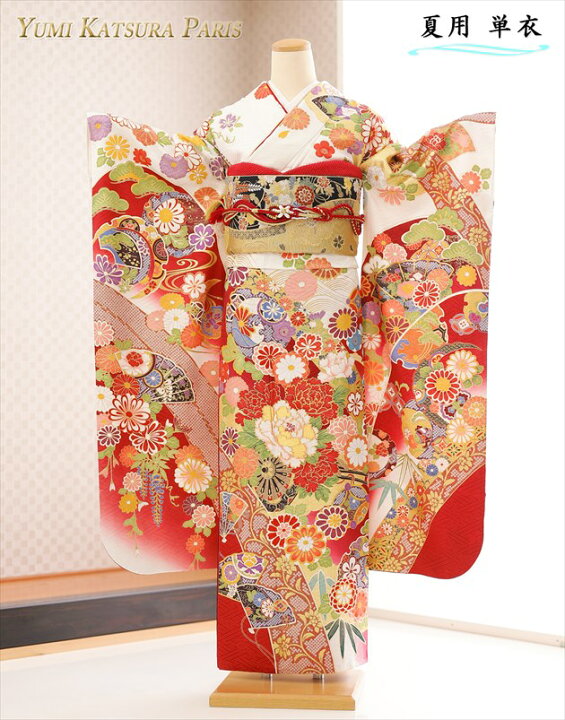 楽天市場】単衣 夏用 桂由美 振袖レンタル「赤×白慶び絢爛豪華金刺繍 