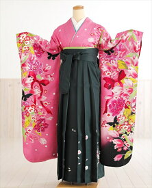 卒業式 女 袴レンタル fboh1229　着物レンタル　卒業袴【フルセットレンタル】大人用　女性　大学　短大　専門学校　謝恩会　高校　文化祭　大きめ小学生　卒業式袴　2月　3月　4月　袴レンタル　人気　春 「Lako Kura」 ピンク彩り絢爛華×緑袴