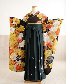 卒業式 女 袴レンタル fboh1136　着物レンタル　卒業袴【フルセットレンタル】大人用　女性　大学　短大　専門学校　謝恩会　高校　文化祭　大きめ小学生　卒業式袴　2月　3月　4月　袴レンタル　人気　春 「Bijou」ブランド 茶色薔薇×緑袴