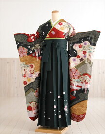 卒業式　袴レンタル　oh1058　着物レンタル　卒業袴【フルセット】大人用　女性　大学　短大　専門学校　謝恩会　高校　文化祭　大きめ小学生　卒業式袴　2月　3月　4月　袴レンタル　人気　　和の慶福色と祝いの華々×緑袴【レンタル】