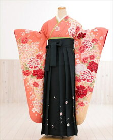 卒業式　袴レンタル　oh1012　着物レンタル　卒業袴【フルセット】大人用　女性　大学　短大　専門学校　謝恩会　高校　文化祭　大きめ小学生　卒業式袴　2月　3月　4月　袴レンタル　人気　　オレンジに春慶びの桜華×緑袴【レンタル】